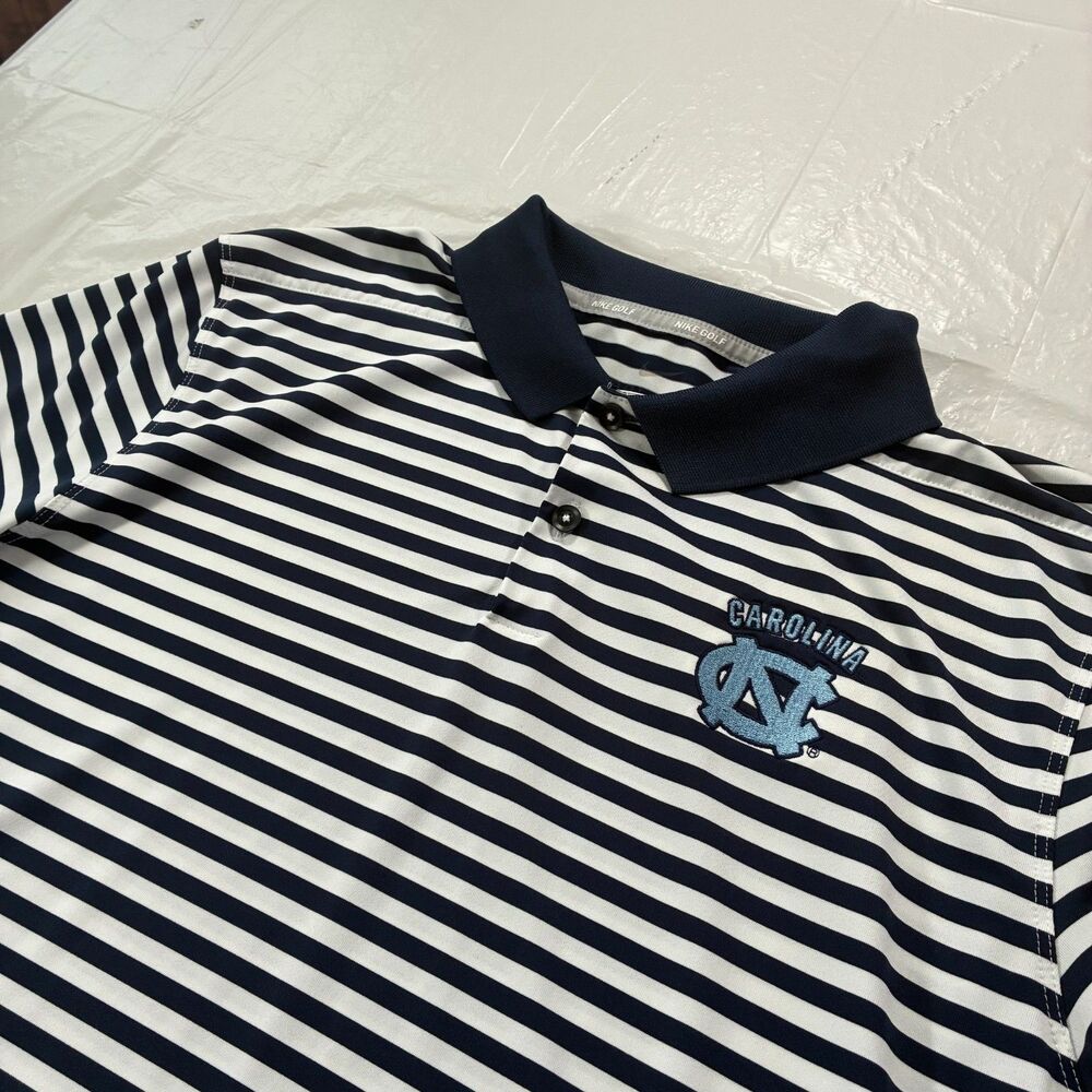 North Carolina Tar Heels Nike Golf Polo Men's Medium Blue White Striped NCAA